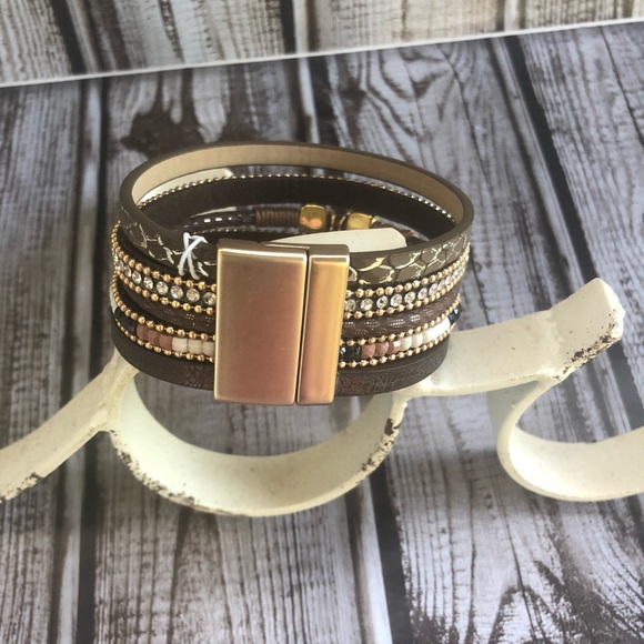 Boho Faux leather bracelet with rhinestones Pretty - Picture 3 of 4